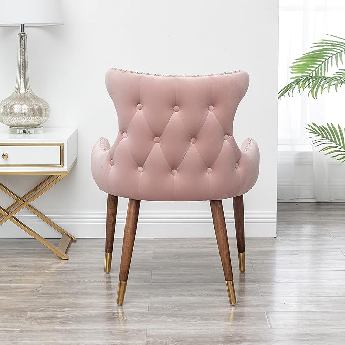 Pink Velvet Accent Chair with Nailhead Trim - Contemporary Style Chair for Living Room or Office
