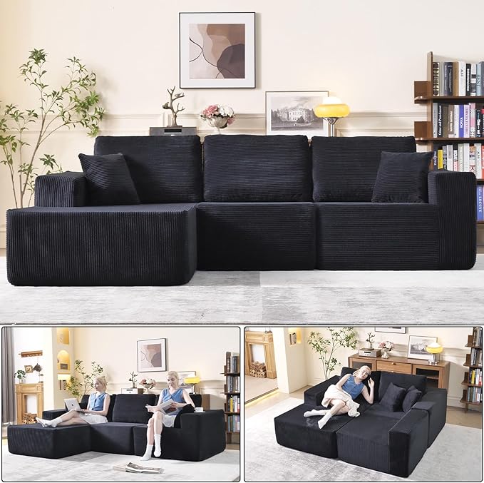 L-Shape Modular Sectional Sofa 108 — Cloud Couch Style 3-Seat Oversized Upholstered Sectional for Living Spaces No-Assembly