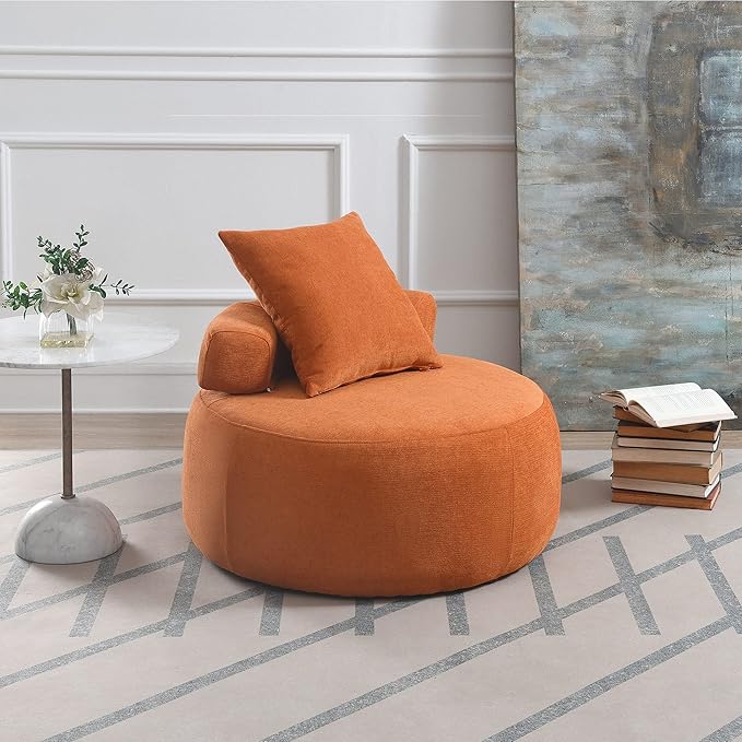 32 Solid Wood Lounge Chair with Pillow Easy to Move Modern Chenille Reading Chair High Stretch Round Sofa for Bedroom Living Room Lounge Hotel 3 Colors