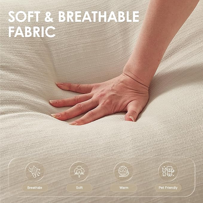 3 Seater Cloud Couch with Ottoman for Living RoomOversized 118 Farmhouse Comfy Slipcoverd Sofa with Rolled ArmsWashable Couches with Deep &amp Wide seatEasy AssmablyWhite