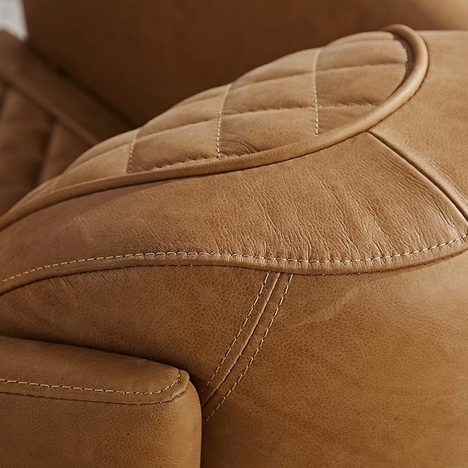 Zouron Genuine Leather Living Room Chair Mid Century Modern Single Sofa Chair with Wooden Legs Upholstered Barrel Accent Chair for Living Room Bedroom Home Office 1 Pcs Light Brown
