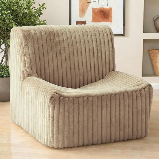 Trenda 32'' Comfy Bedroom Chair for Adult Boneless Space-Saving Accent Chairs with with Spacious Seating Soft Faux Fur Cover Ideal Floor Couch for Living RoomCollege Dorm to Reading (Khaki)