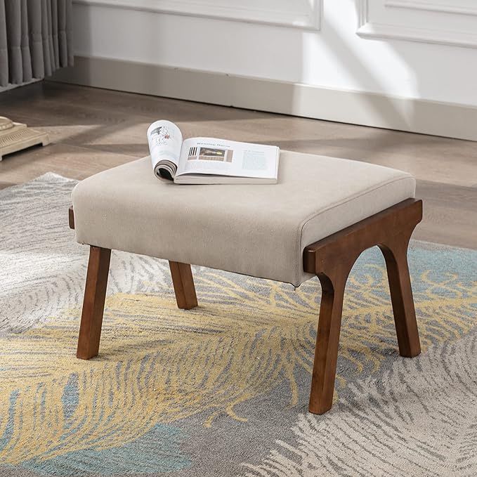 chairus Mid-Century Modern Accent Chairs with Ottomans Set of 2 Comfy Upholstered Lounge Armchairs with Solid Wood Frame Reading Chairs for Living Room Bedroom Office Beige Denim Fabric