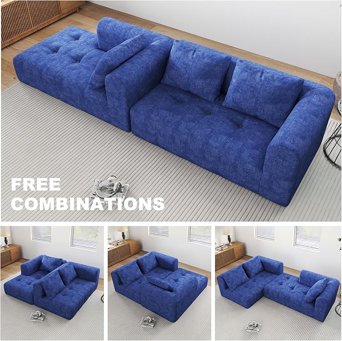 105 Modular Sectional Sofa Boneless Couch for Living Room Cloud Sectional Couch with Deep Seat L-Shape Sofa Upholstered Couches for Living Room Bedroom No Assembly Required Blue (Slub Fabric)