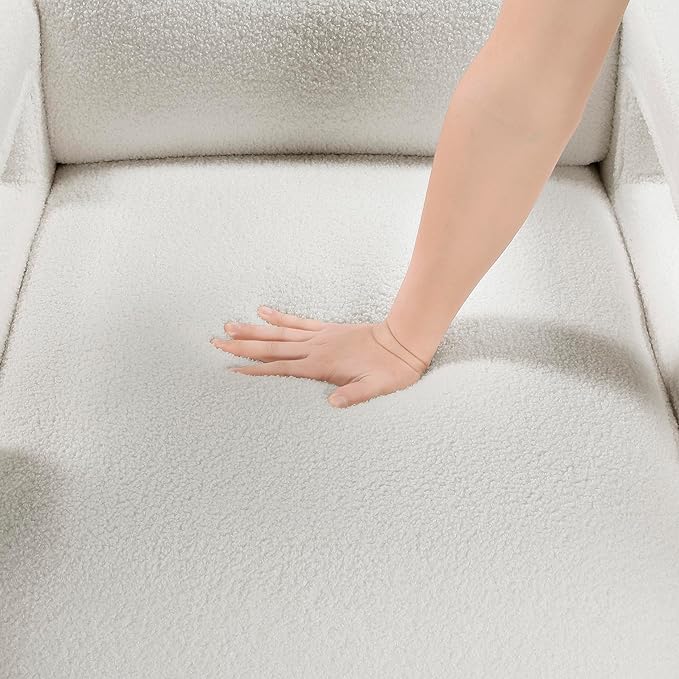 Lexicon 30 W Modern Accent Chair Boucle Fabric Upholstered Living Room Chair with Wrapped Square Armrests for Living Room/Bedroom Beige