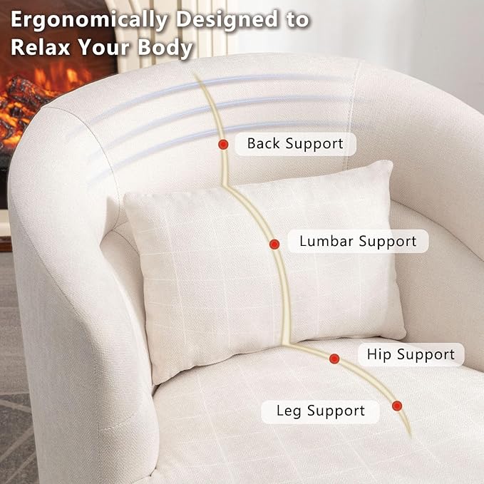 CANMOV Swivel Accent Chair 360 Degree Round Swivel Barrel Chair with Pillow Upholstered Comfy Barrel Armchair Single Club Sofa Chair for Living RoomBedroom Reading Room Beige