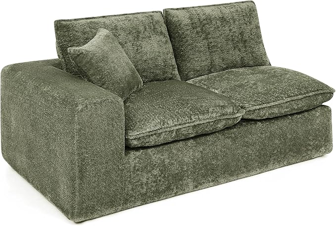 L-Shaped Boneless Modular Sectional Cloud Couches 7 Seat Modular Boucle Floor Foam Boneless Sofa Couch with Ottomans Headrest Pillows and Removable Cushions