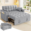 3 in 1 Convertible Sleeper Sofa Bed 52'' Velvet Pull Out Couch Bed with Comfy Pillows &amp Adjustable Backrest/Side PocketsFuton Loveseat Sleeper Sofa for Small Spaces Living Room Bedroom (Light Gr