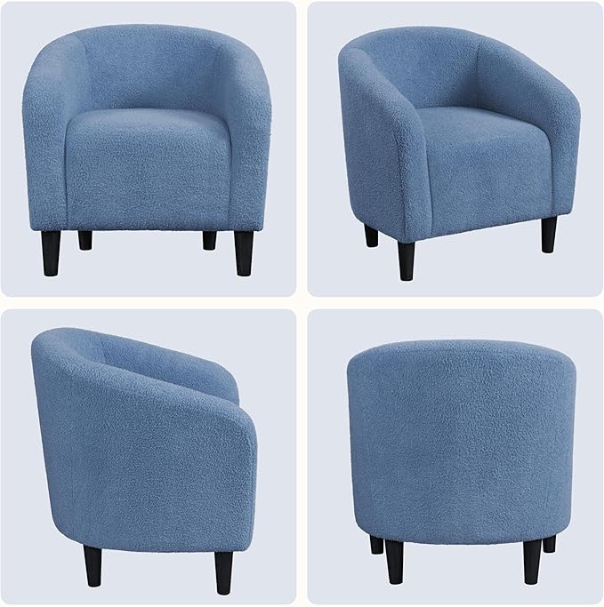 Yaheetech Accent Barrel Chair Boucle Fabric Club Chair Furry Sherpa Elegant Armchair with Cozy Soft Padded Suitable for Living Room Bedroom Reception Room Office Blue