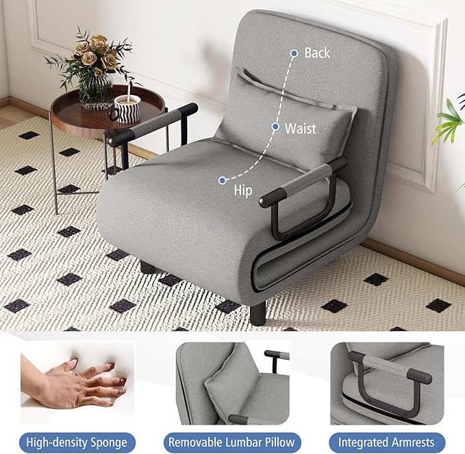 Giantex 26.5 Convertible Sofa Bed Folding Arm Chair Sleeper Leisure Recliner Lounge Couch (Light Gray)