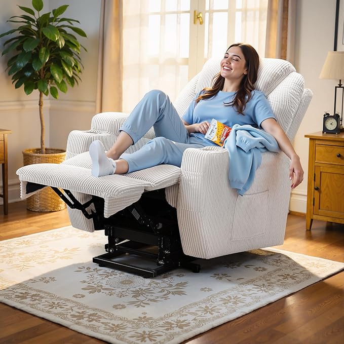 Flamaker Power Lift Recliner Chair Electric Lift Recliner for Elderly Power Lift Recliner Chair with Cup Holders Side Pockets for Living Room (Corduroy Beige)