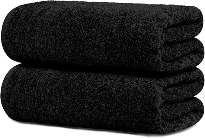 Tens Towels Pack of 2 Extra Large Bath Sheets 35 x 70 Inches 100% Cotton Larger &amp Lighter Weight Quicker to Dry Super Soft &amp Absorbent Oversized Bath Towels Black