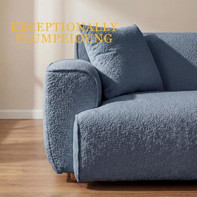 Modern 91'' Wide Cloud Couch Sofa Love Seat Couches W/Solid Frame Friendly Couch W/Boucle Couch Cozy Fabric with 2 Pillow &amp Rectangular Arm for Apartment Blue