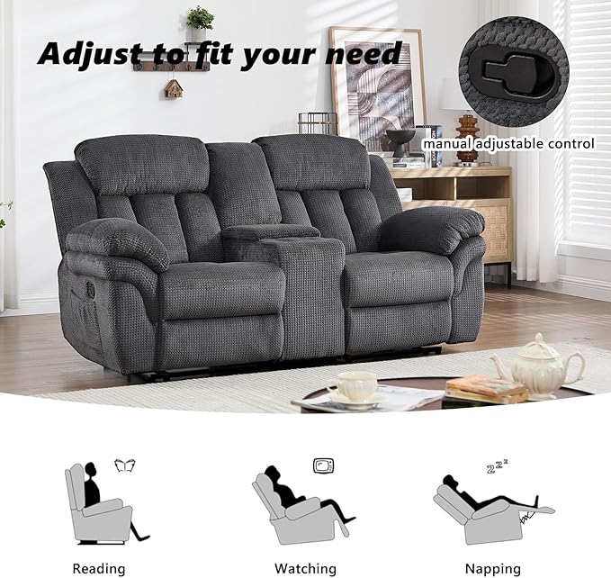 CANMOV Recliner Sofa Set Manual Recliner Loveseat with Overstuffed Armrest for Living RoomBedroom FurnitureOffice2 Seat Grey