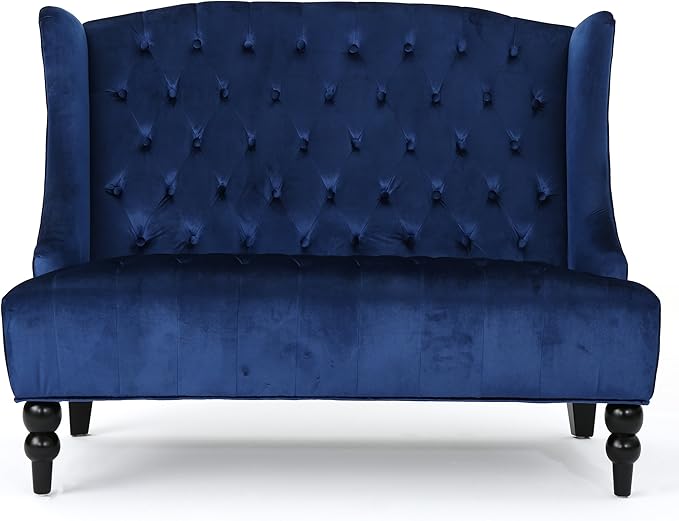 Modern Tufted Velvet Wingback Loveseat Tufted Velvet 2 Seat Couch Sofas with High Back Thick Padded Cushioned Seats for Living Room Victorian Style Navy Blue