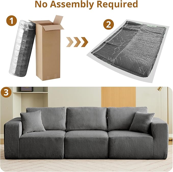 Sectional Cloud Boneless Couch 108 Modern Comfy Linear Straight No Assembly Required Convertible Compression Sleeper Modular Sofa with Corduroy Fabric 3 Deep Seat Single for Living Room