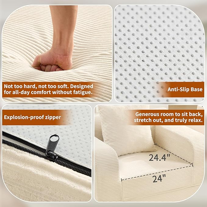 wanan 40 W Folding Sofa Bed 2-in-1 Convertible Bed Sofa to Boneless Sleeper Chair for Adult Comfy Armchair with Back Support Armrests and Pillow for Living Room Bedroom Single Beige | Easy-Conv
