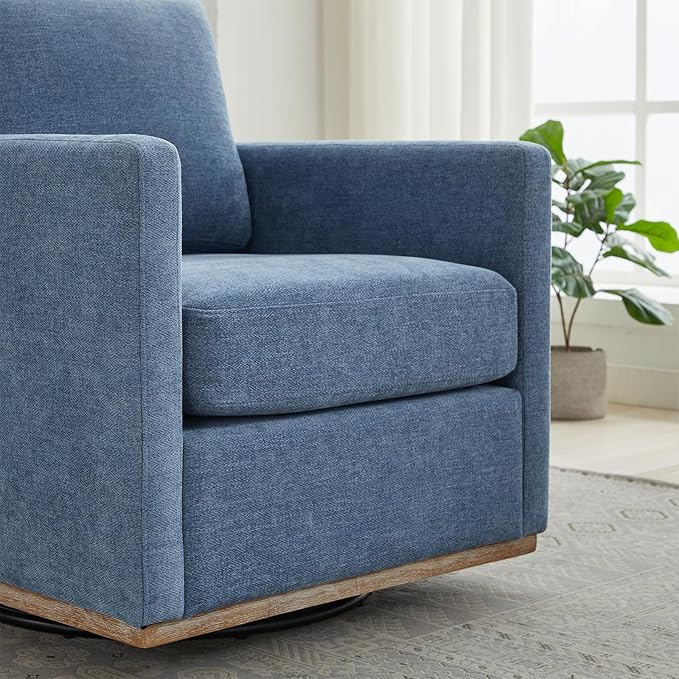 360° Swivel Accent Chair Square Modern Comfy Chair with Metal Base &amp Thicked Cushion Upholstered Lounge Reading Armchair Cloud Sofa Chairs for Living Room Bedroom Office Club(Chenille Blue)