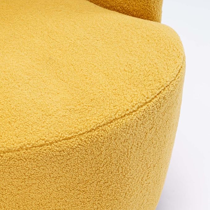 Swivel Barrel Chair with Foam FilledSwivel Accent ChairComfy Backrest Teddy Round Swivel Chair for Living Room (Yellow)