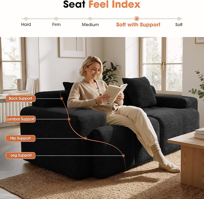 83.5 Sectional Loveseat Sofa Luxury 32.6 Deep Seat Boneless Couch Cozy Cloud Couches for Living Room Apartment Bedroom No Assembly Required (Dark Gray) | 17 Thickened Seat Super Soft Seat 2
