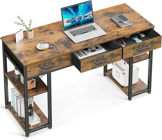 ODK Office Small Computer Desk: Home Table with Fabric Drawers &amp Storage Shelves Modern Writing Desk Vintage 48x16