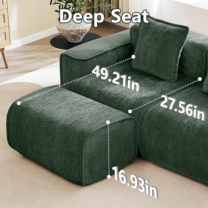KEIKI 4Seat Modular Boneless Velvet Sofa Couch for Garden Home Apartment Living Style Conscious Nature Lovers Soft Plush Comfortable Cozy Relaxing Lounge Modern Contemporary Design Green