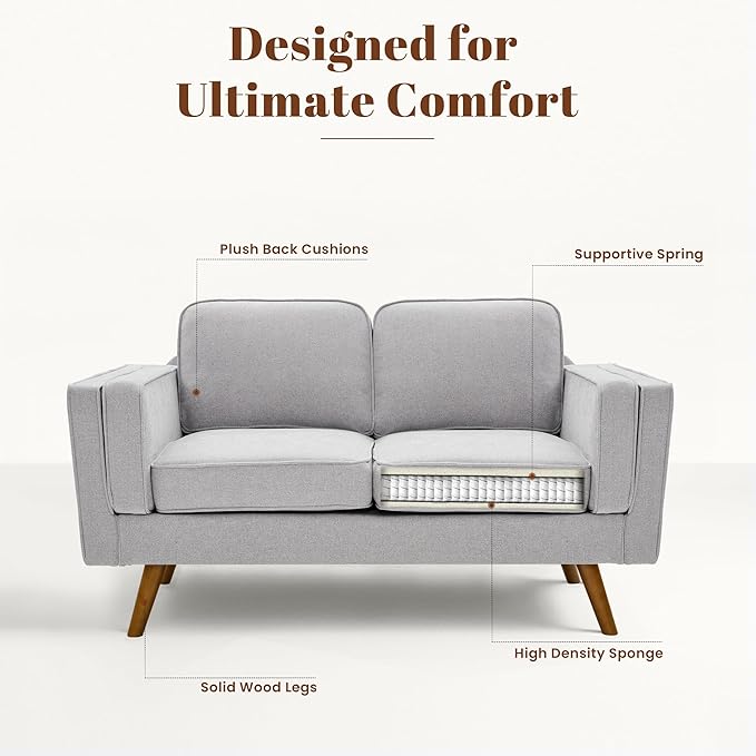 Kingfun Living Room Furniture Sets Loveseat with Ottoman Mid Century Modern Sofa Set Chenille Couch with Solid Wood Frame for Living Room &amp Bedroom Light Gray