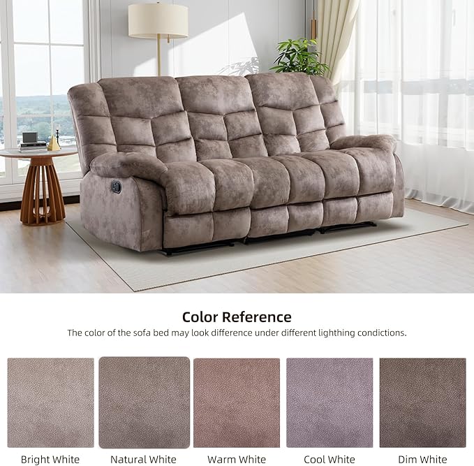 EBELLO Reclining Couch for Living Room Extra Wide Modern Overstuffed 3 Seat Recliner Manual Sofa Breathable Fabric and Padded Cushion Light Brown