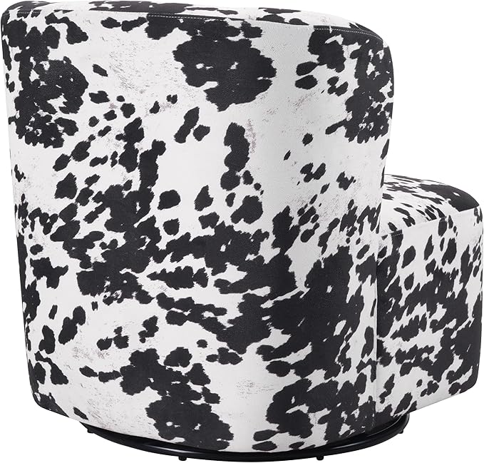 OSP Home Furnishings Lucia Modern Barrel Swivel Accent Chair Black Cow Print Fabric