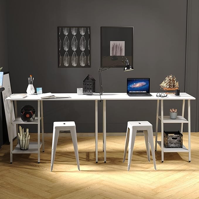 SHW 43-Inch Home Office Trestle Computer Desk with Open Storage Shelves White