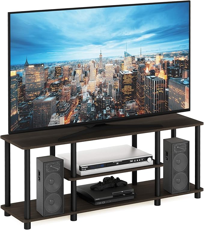 Furinno Turn-N-Tube No Tools 3D 3-Tier Entertainment TV Stand up to 50 inch TV Round Tubes Dark Brown / Black