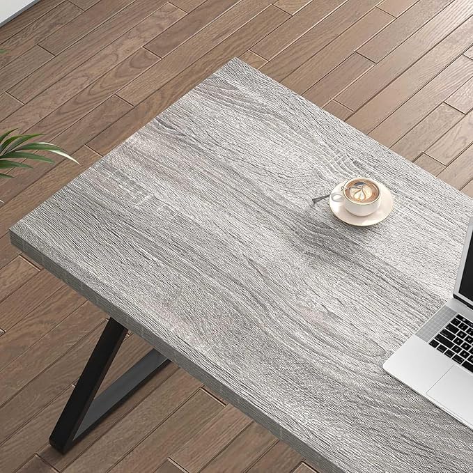 FOLUBAN Modern Desks Rustic Wood and Metal Computer Desk for Home Office Simple Study Writing Work PC Table for Bedroom Living Room Light Grey 47 Inch