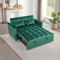 3 in 1 Convertible Sleeper Sofa Bed 54'' Full Size Velvet Pull Out Futon Couch Recliner with Reclining Backrest &amp 2 Pillows Small Loveseat Lounge Couches for Small Spaces (Dark Green)