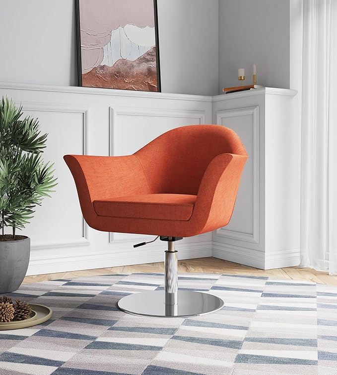 Manhattan Comfort Voyager Adjustable Swivel Accent Chair Set of 2 with 360° Turn Mid-Century Modern Design Woven Upholstery and Removable Cushion Ideal for Living Room or Home Office Orange