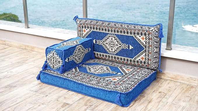 arabicsofa Single Turkish Floor Cushion – Traditional Arabic Jalsa Seating Set – Oriental Living Room Sofa with Backrest Pillows