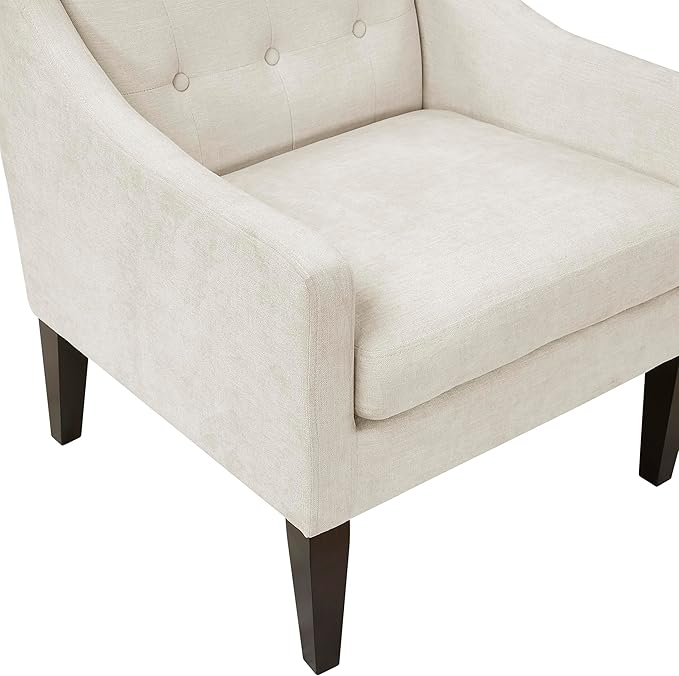 Lexicon Living Room Accent Chair Textured Fabric Upholstered Arm Chair with Button Tufted Back Sloped Arms and Wooden Legs Beige