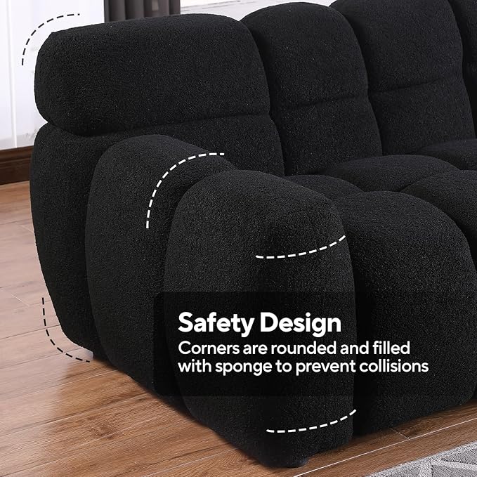 Boucle Sofa for Living Room Cloud Couch with Solid Eucalyptus Frame &amp Cloud Pillow Mid Century Modern Couch for Office Living Room Coffee Room (Black 65-Loveseat)