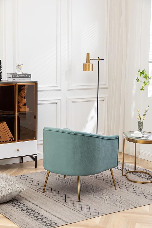 Modern Velvet Tub Chair Armchairs Barrel Accent Dinning Chair with Gold Plated Metal LegsThick Soft Padded Seat for Living Room