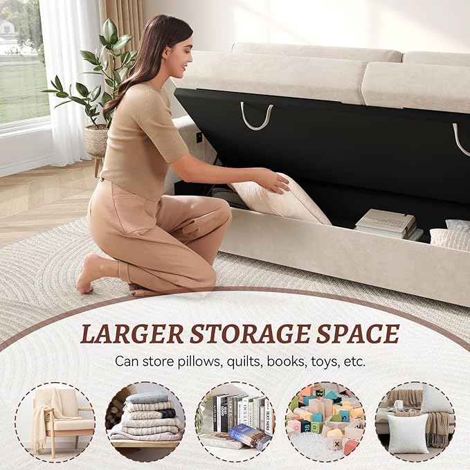 75 Inch Loveseat Sofa Velvet Fabric Couch with Storage Cup Holder Charging Ports Heightened Backrests Removable Cover Modern Comfy Couches Easy Assembly for Small Spaces Apartment