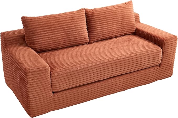 KIVENJAJA 70.87 Boneless Loveseat Sofa Modern 2-in-1 Convertible Sleeper Sofa Comfy Cloud Loveseat Couch Corduroy Small Boneless Couches for Living Room Small Space Bedroom Orange