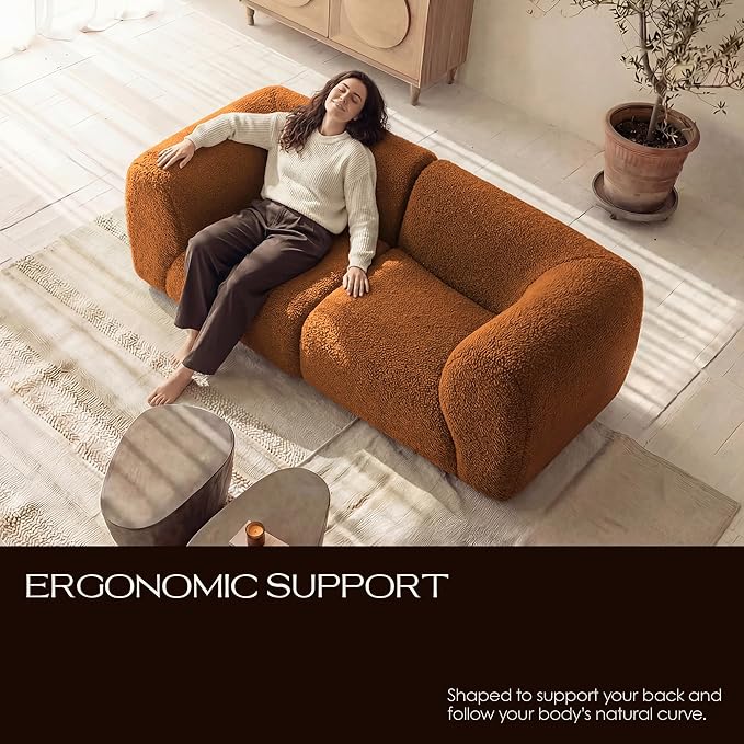 Loveseat Modular Sofa 2-Piece Sectional Curved Couches with High-Density Foam 76 Boneless Sherpa Deep Seat Couch with Armrest Cloud Soft Lounge Modern Sofas for Living Room – No Assembly Brown