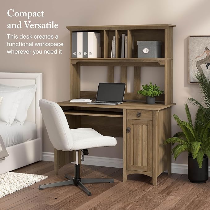 Bush Furniture Salinas Computer Desk with Hutch | Study Table with Drawers Cabinets &amp Pullout Keyboard/Laptop Tray | Modern Home Office Desk in Reclaimed Pine | Work Desk with Storage