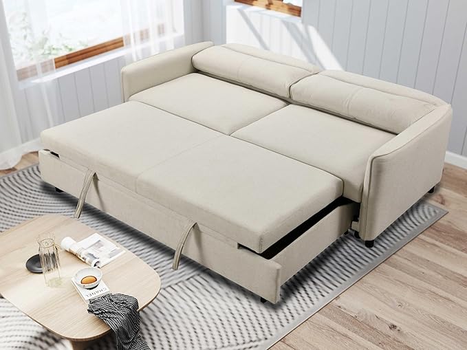 THSUPER 87'' King Size Pull Out Couch Bed Convertible King Sleeper Sofa for Small Space Comfy RV Sleeper Couch That Turns into Bed (Beige)