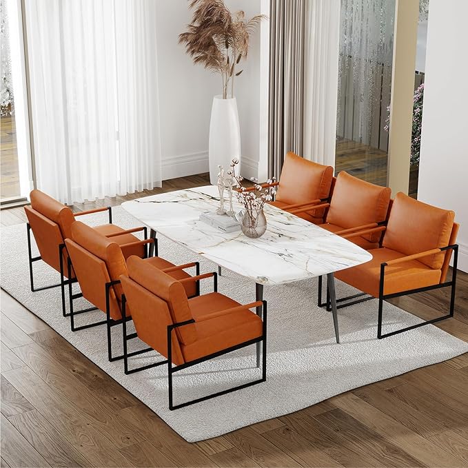 CANMOV Modern Accent Chair Set of 6 PU Leather Armchair with Metal FrameComfy Single Reading Chair with Soft Padded Backrest and Cushion for Living Room BedroomReading RoomOfficeBrown