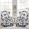 Set of 2 Wingback Recliner Chair - Tufted Arm Chair Recliner - Fabric Push Back Single Sofa for Living Room Adjustable Backrest (Blue Floral)
