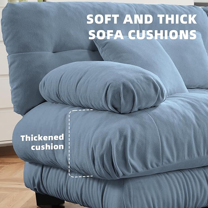 133.8 Oversized Modular Sectional Sofa 3-Seater Loveseat Cloud Couch with Pillows and Overthick Cushion for Living Room Home Theater ApartmentChenilleLight Blue