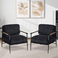 Accent Chair Set of 2Mid Century Modern Armchair for Living RoomBedroomOfficeLounge Comfy Chenille Upholstered Soft Removable Washable Cushions and PillowsMetal Wood-Grain Armrest Legs2PCSBlack
