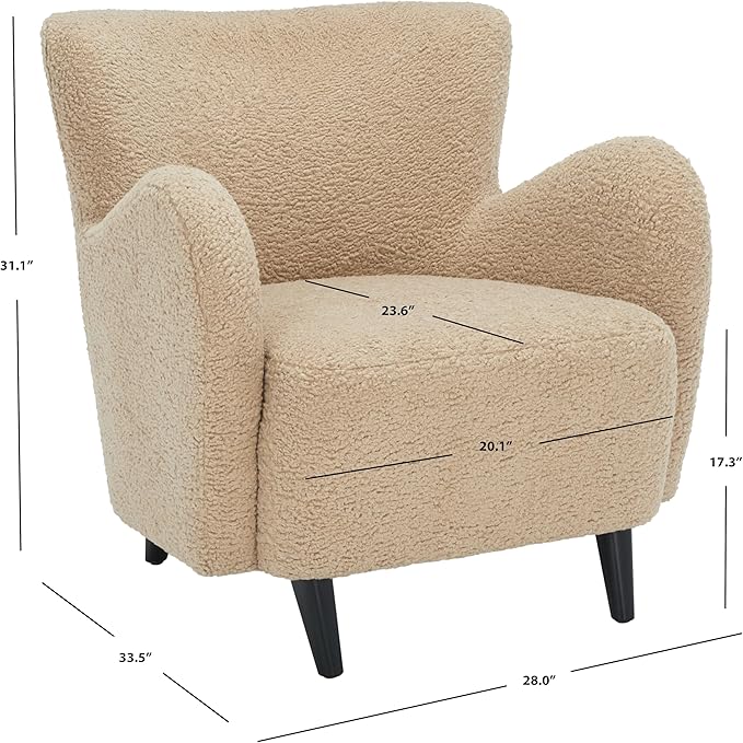 SAFAVIEH Couture Collection Rayanne Modern Light Brown Faux Lamb Wool Wingback Chair (Fully Assembled)