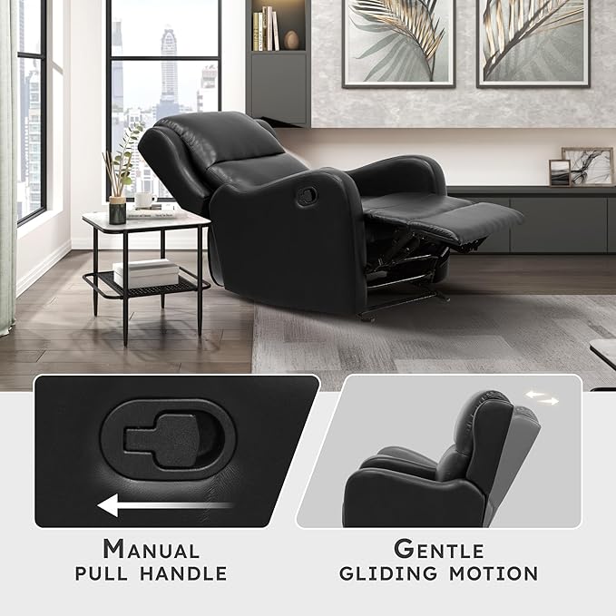 Lexicon Manual Glider Recliner Chair Reclining Sofa Chair Home Theater Seating Manual Glider Recliner for Living Room/Office/Apartment Easy Assembly Black Faux Leather