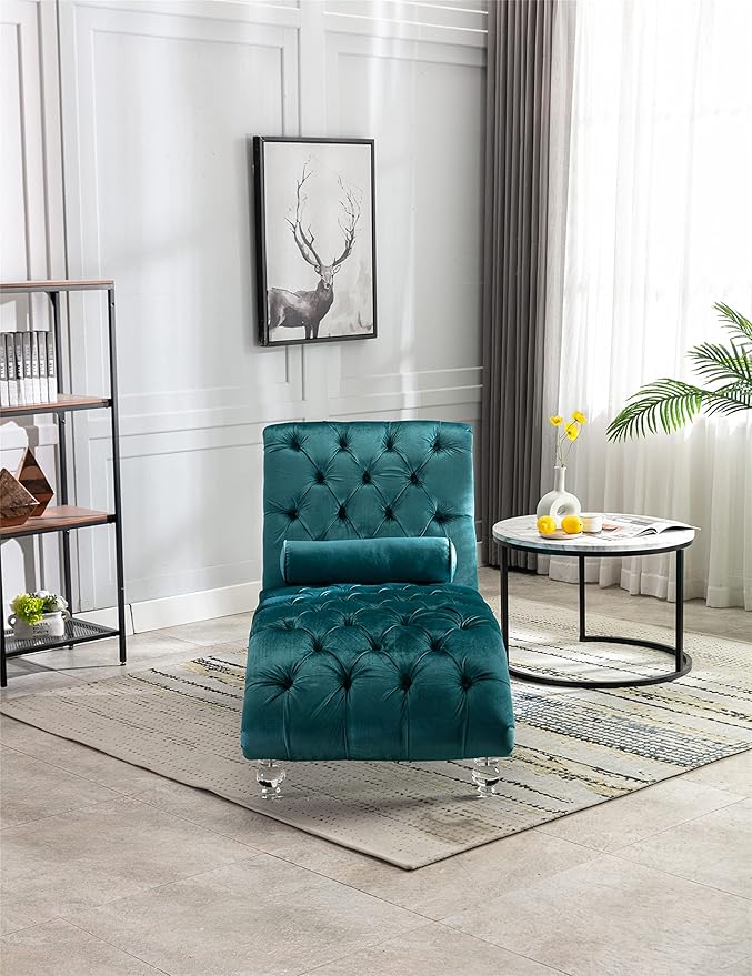 Leisure Velvet Concubine Sofa Accent Sofa Chaise Reclining Lounger Barrel Sofa with Acrylic Feet (Teal)